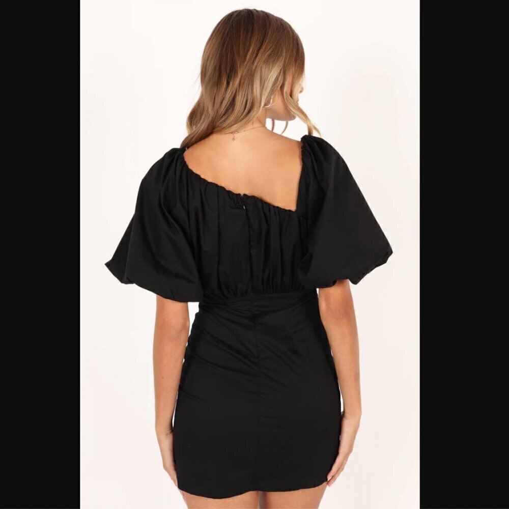 Petal & Pup Cabello Black One Shoulder Puff Slevee Mini Dress S - Picture 6 of 13